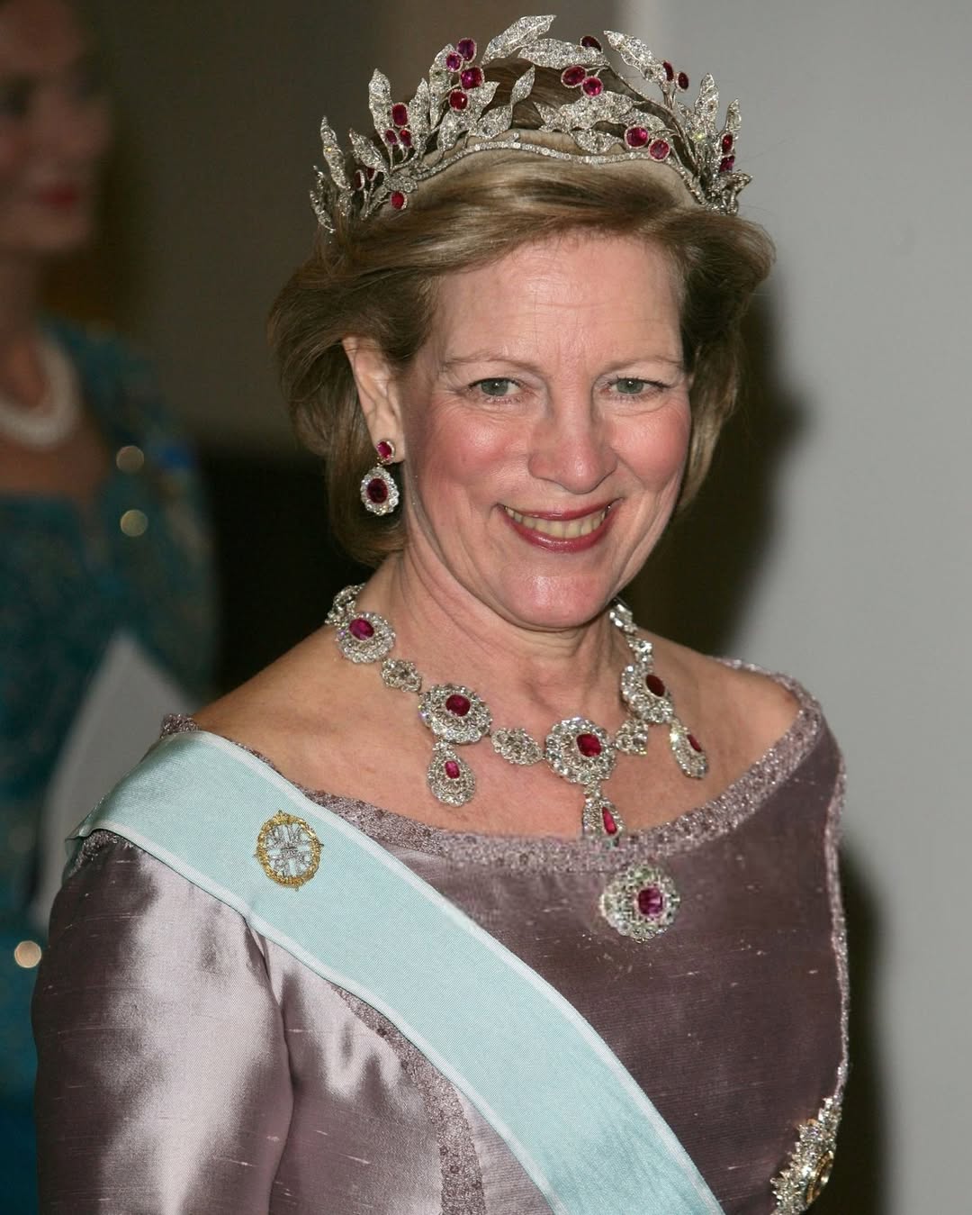 The Greek Ruby Tiara on Queen Anne-Marie's head