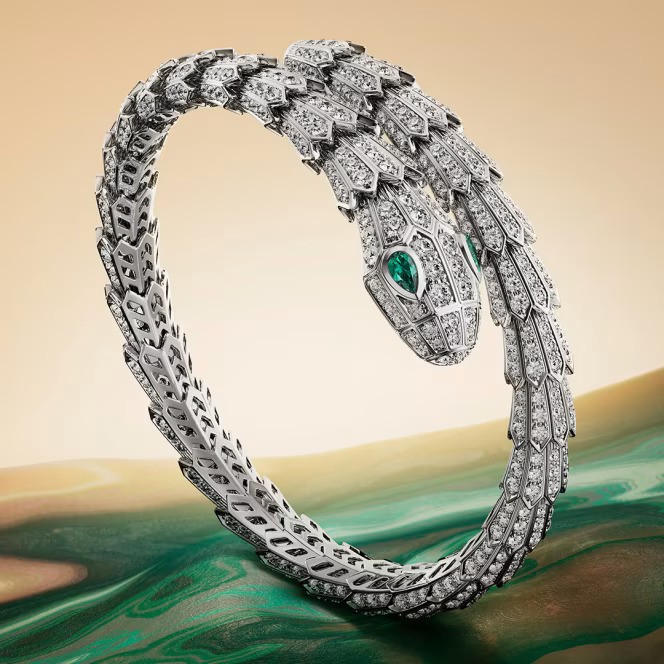 diamond emerald and white gold serpent bracelet from bvlgari