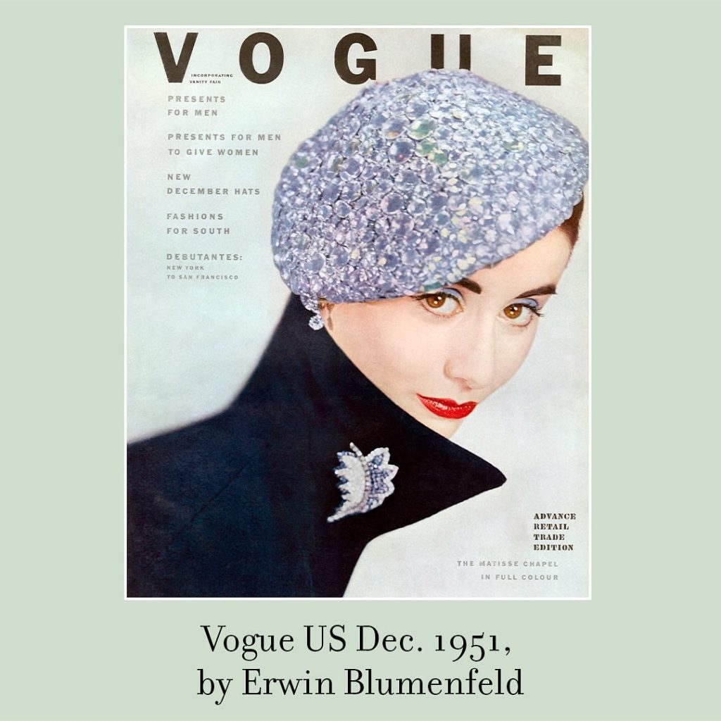 a lady wearing a beret and vintage jewelry brooch by van cleef and arpels on vogue magazine cover