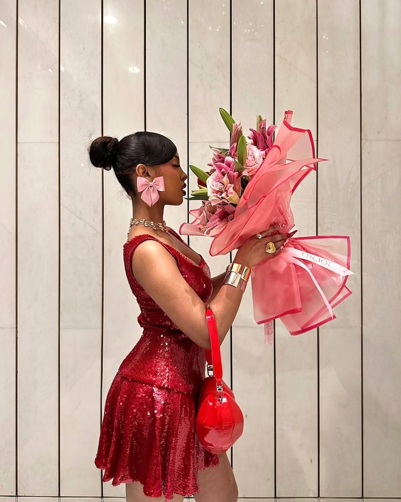 red dress with flowers for valentine day
