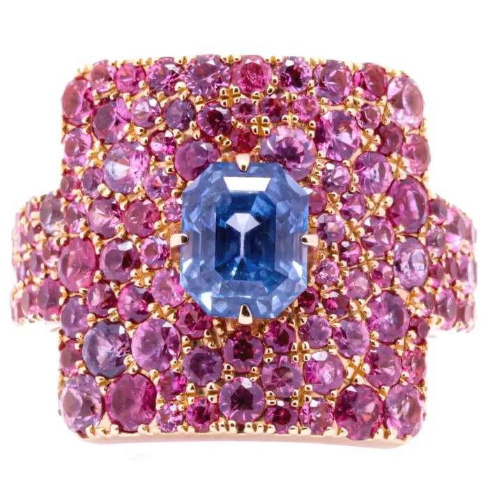 blue and pink sapphire ring