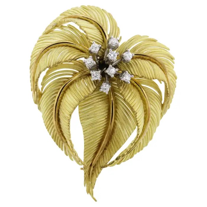gold palm diamond statement brooch