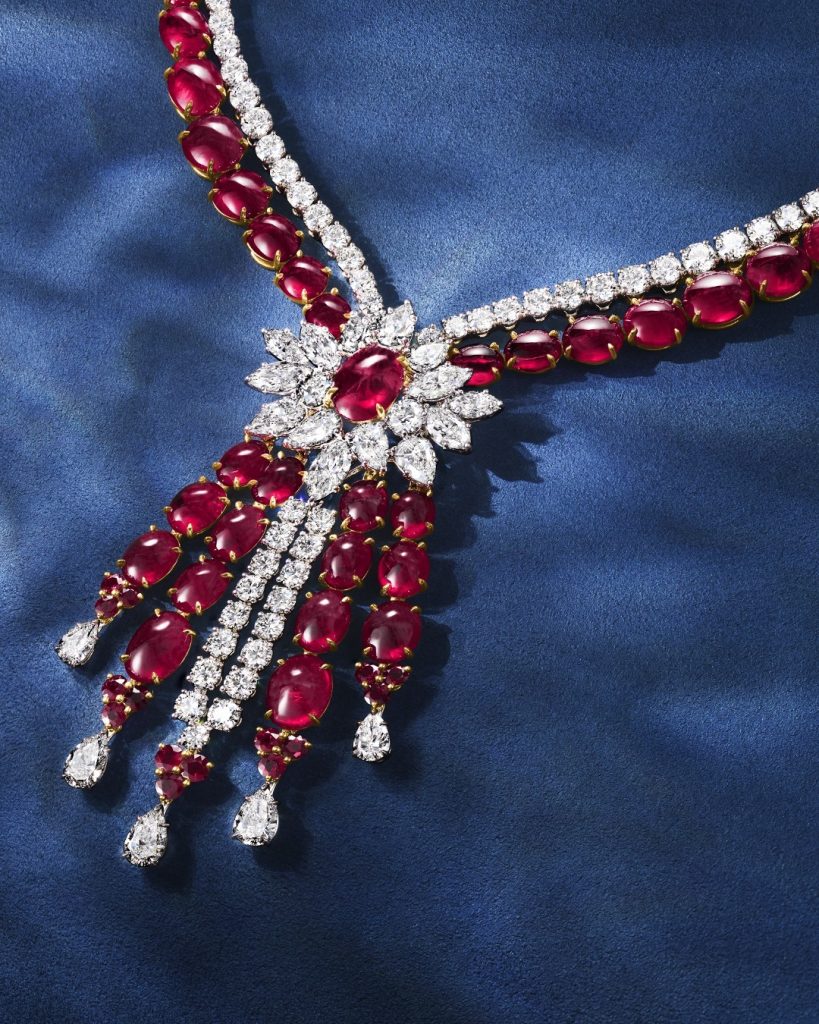 harry winston ruby jewelry necklace with diamonds and tassels
