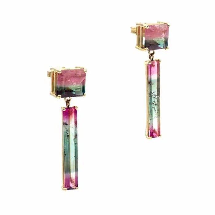 Bi-Color Tourmaline Gold Dangle Earrings jewelry