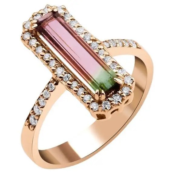 Watermelon Tourmaline And Diamond Jewelry Ring