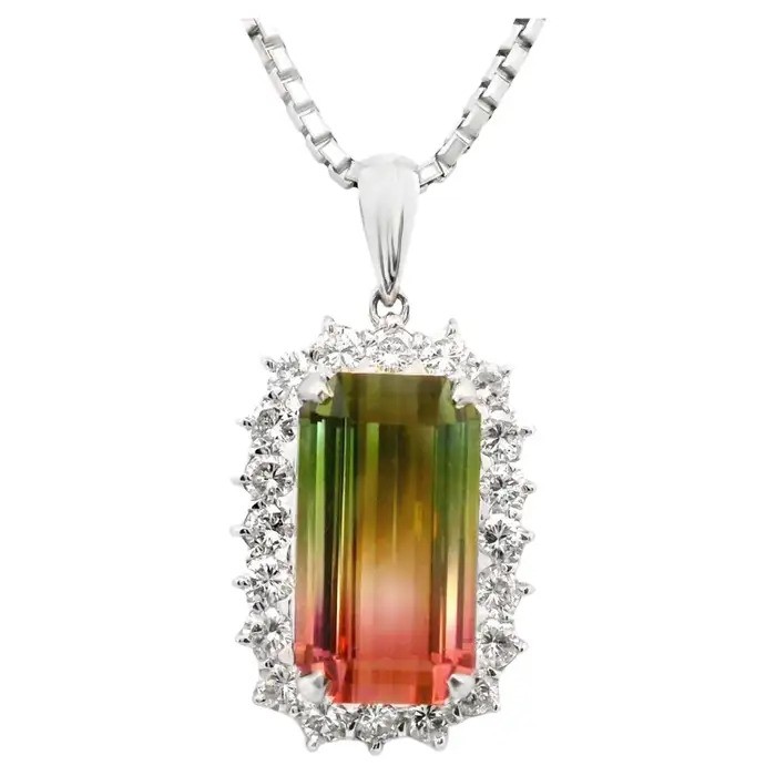 watermelon tourmaline jewelry necklace with diamonds
