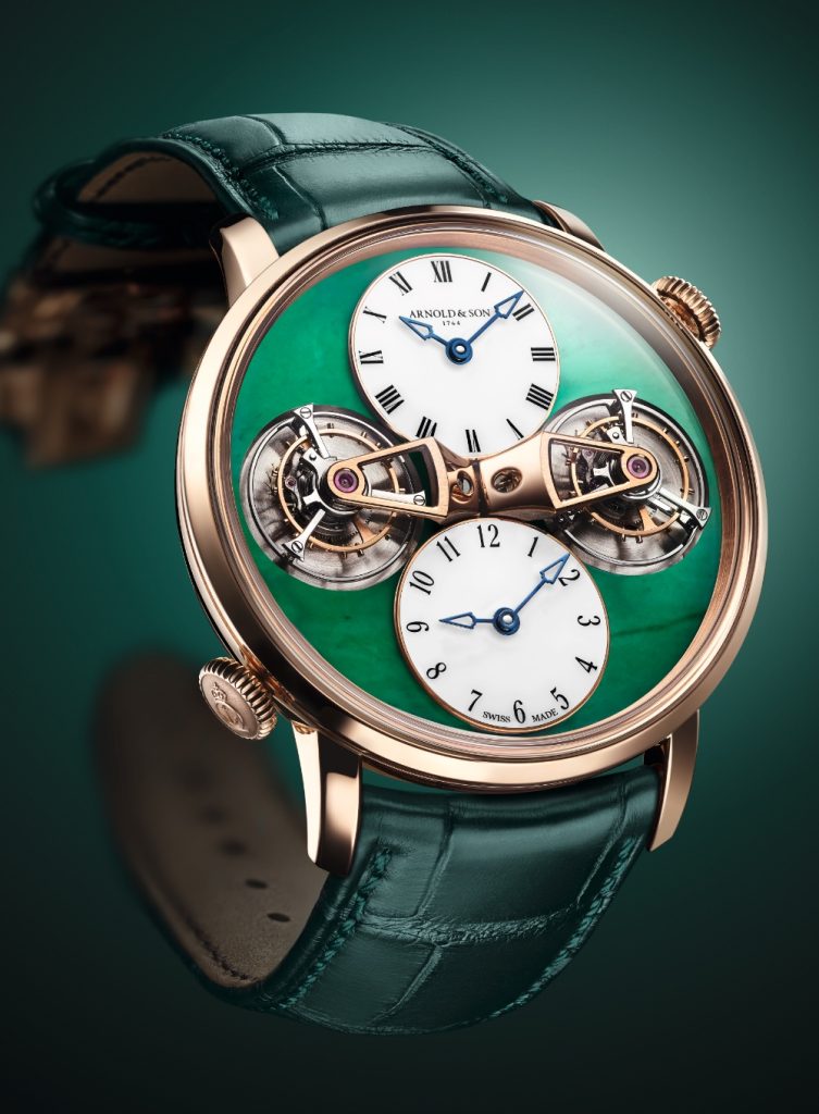 arnold and son double tourbillon with semi precious jade stone dial