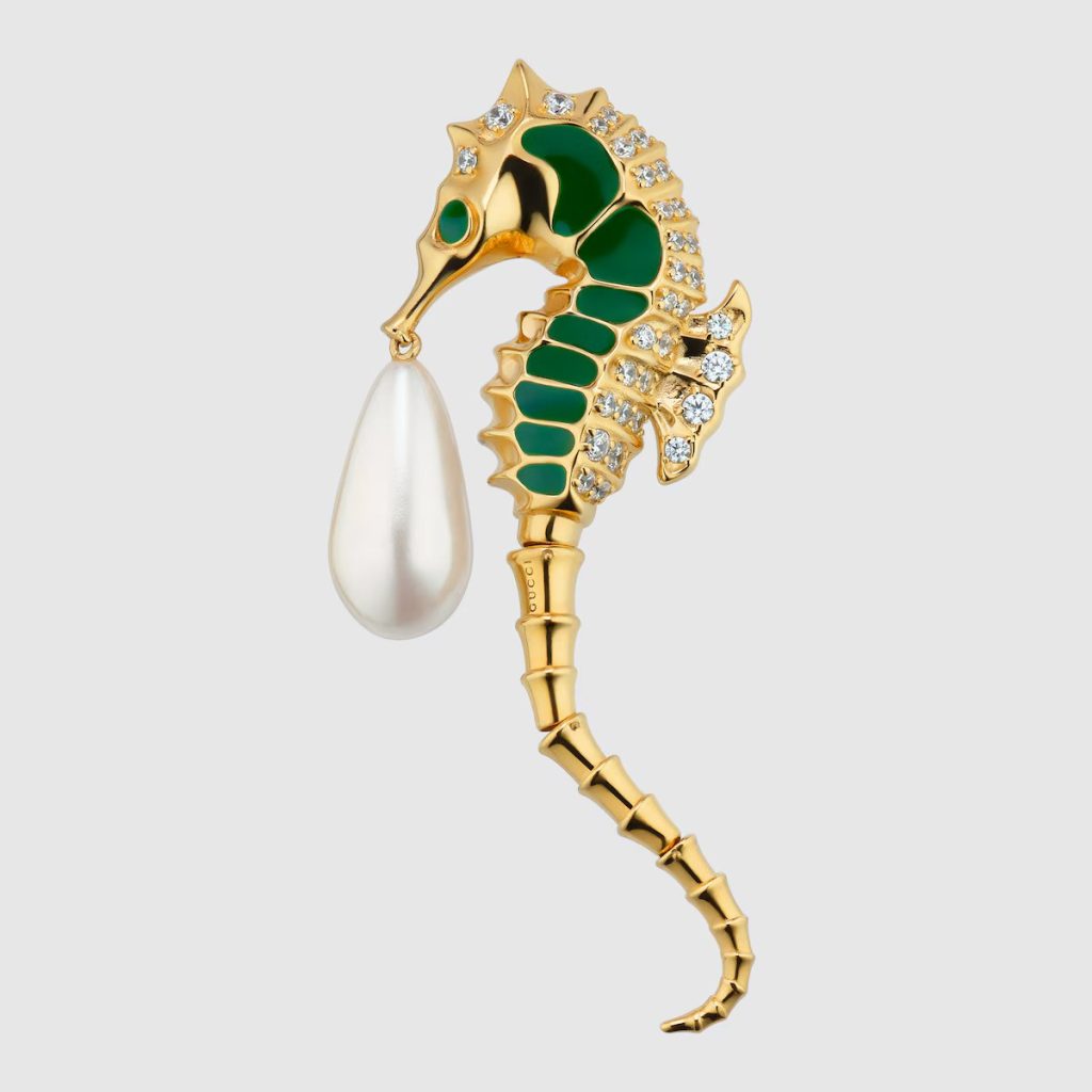 Gucci Seahorse-Shaped Brooch with Pearl holiday jewelry gift