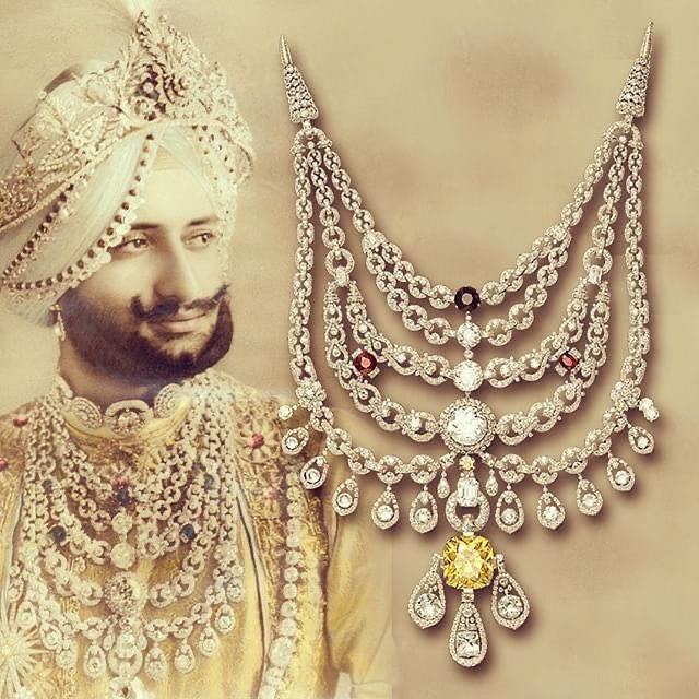 indian maharaja wearing statement diamond necklace
