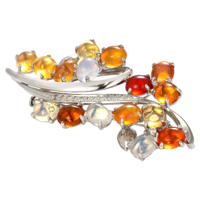 fire opal and diamond brooch