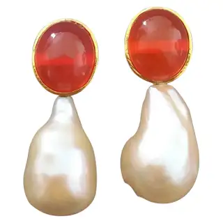 fire opal and pearl drop earrings