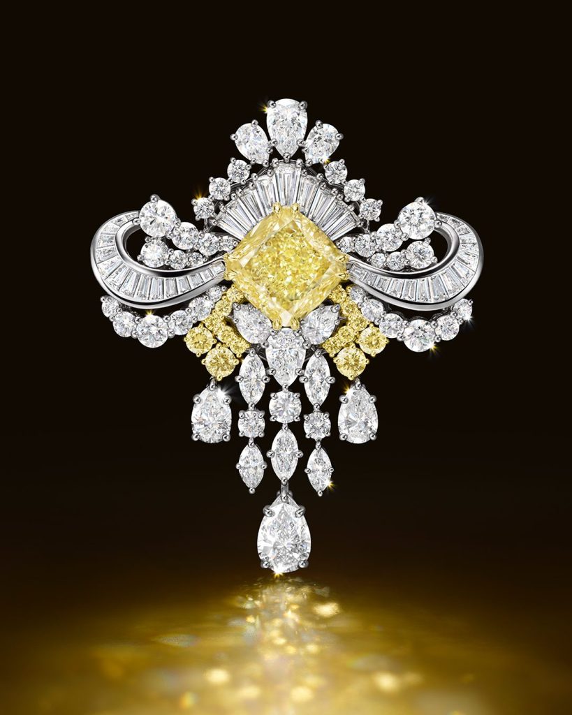 yellow diamond and diamond brooch winston