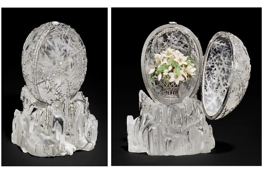 faberge winter egg closed and open