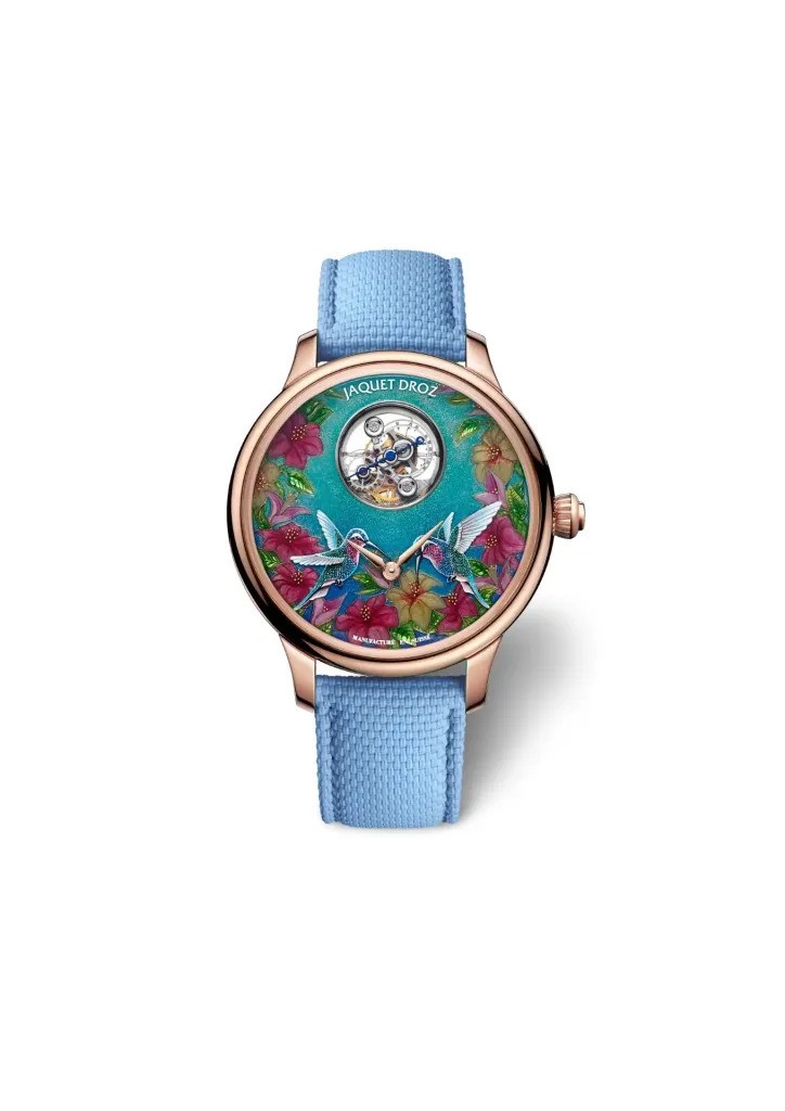 jaquet droz petite heure minute red gold hummingbird watch 