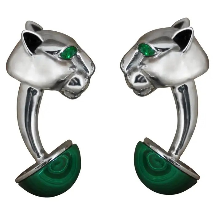 emerald malachite panther cufflinks