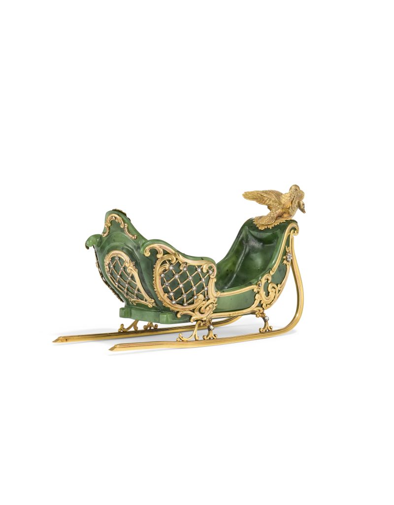 faberge nephrite and gold sleigh model