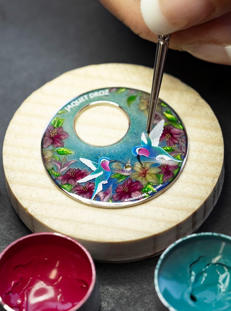 jaquet droz petite heure minute red gold hummingbird