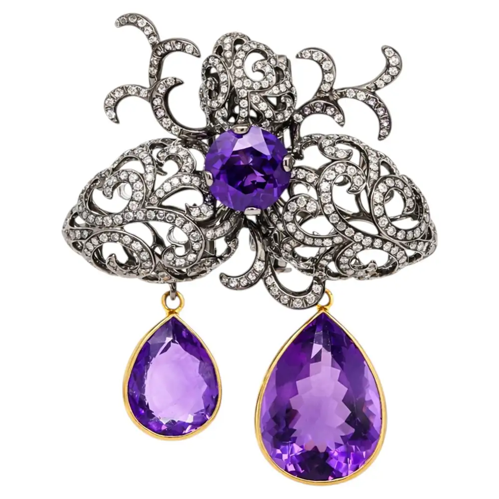 amethyst and diamond brooch for men