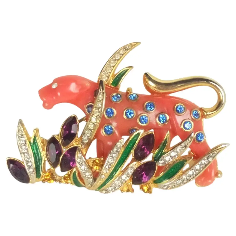 bejewelled leopard brooch for men