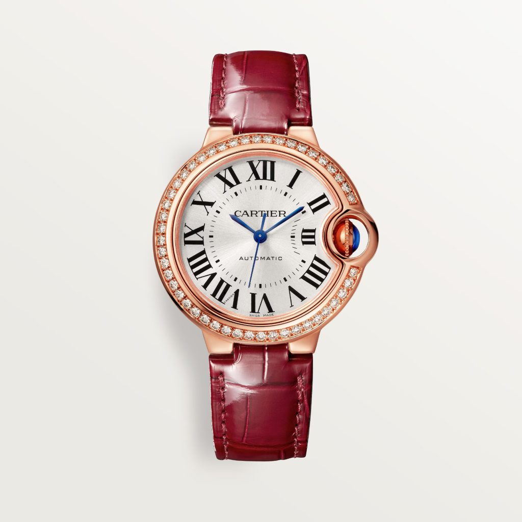 ballon bleu de cartier watch with red leather strap
