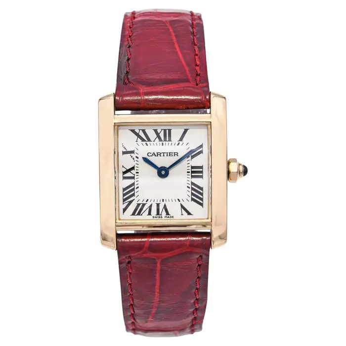 cartier tank watch with red bracelet