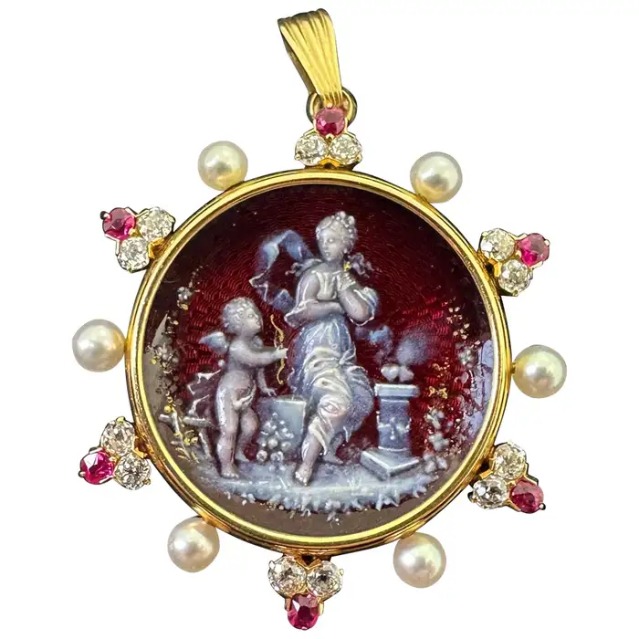 cupid and psyche enamel pendant jewelry for valentine's day gift