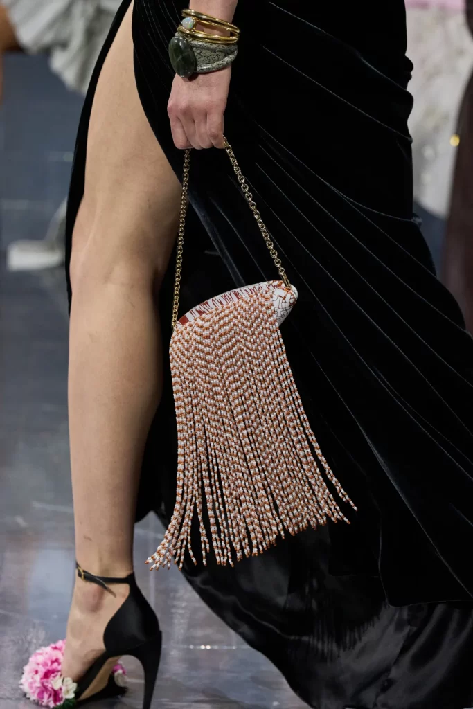 dior shell fringe purse