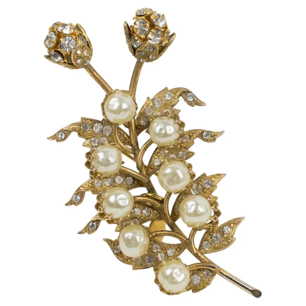 pearl and gold floral brooch