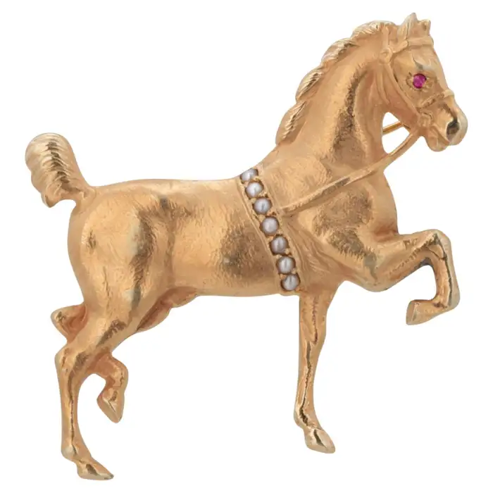 horse brooch with seed pearls