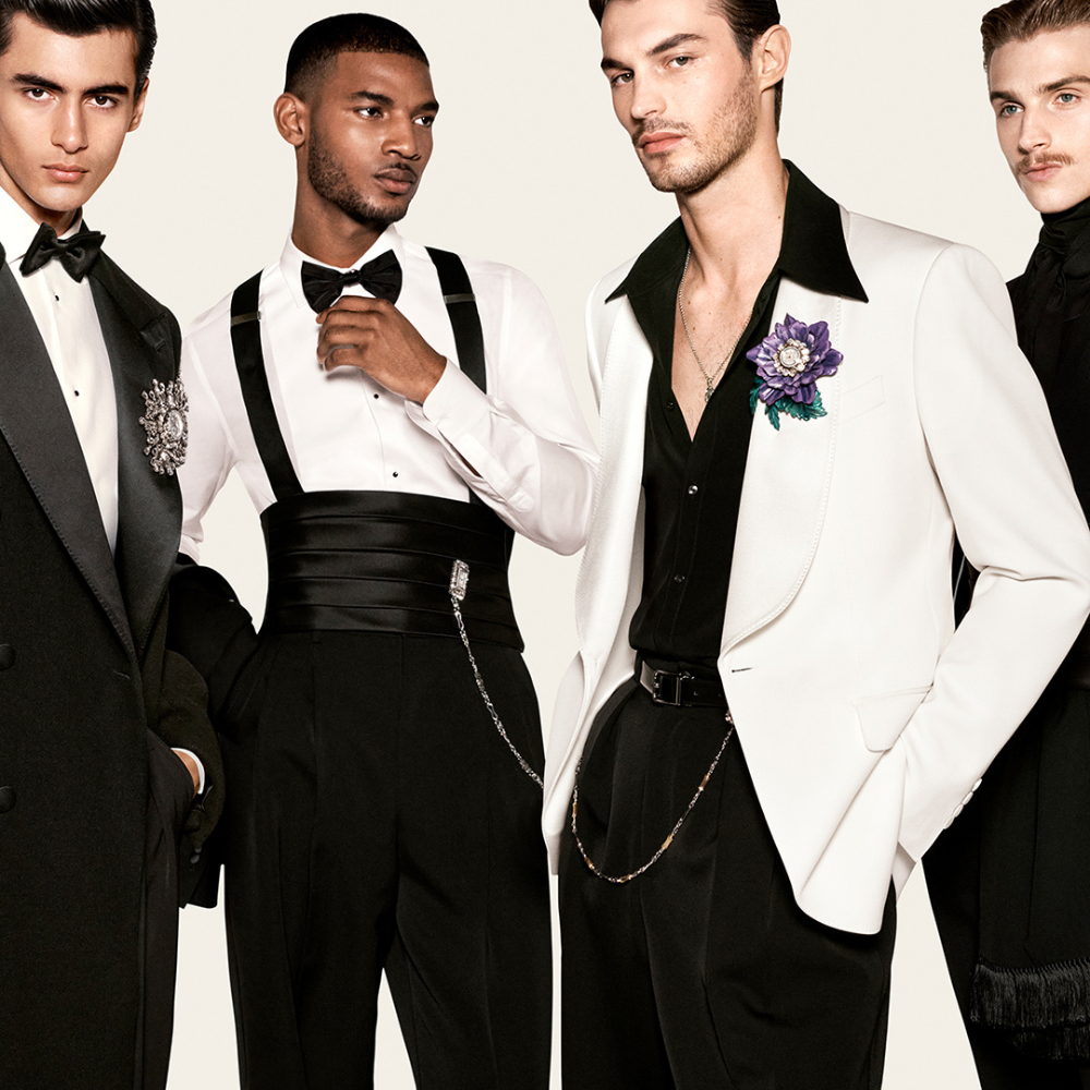 men wearing brooches on suit lapel