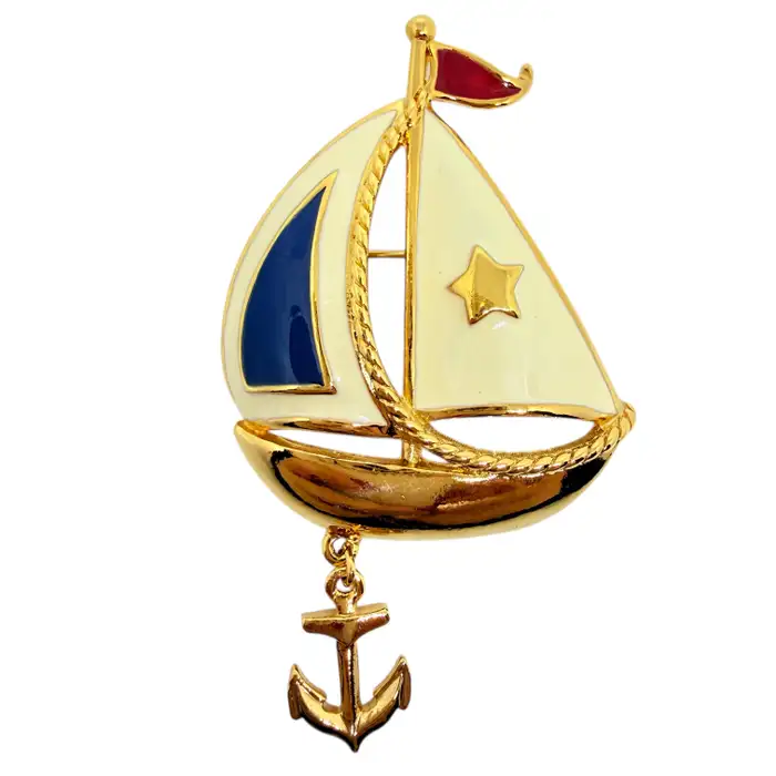 vintage gold ship brooch