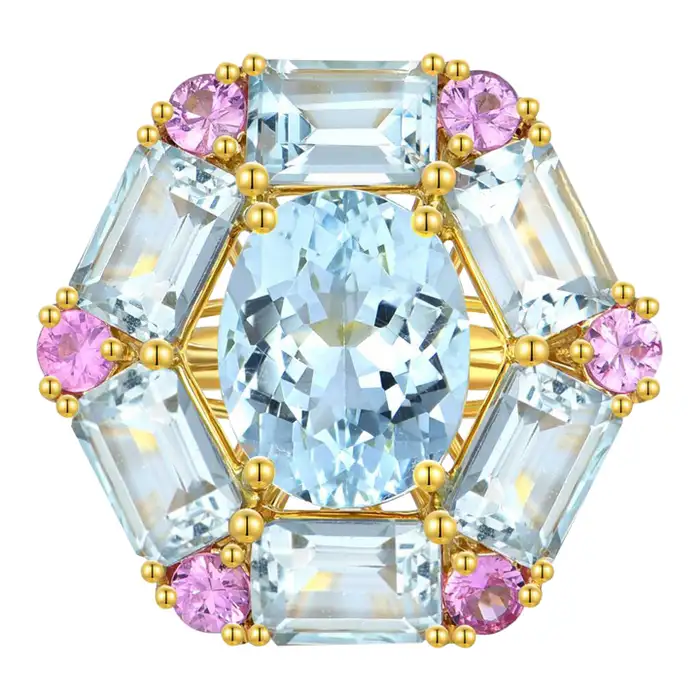aquamarine and pink sapphire jewelry ring march birthstone