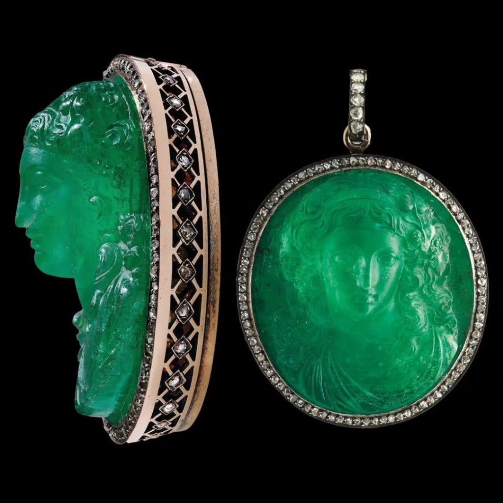 emerald cameo jewelry pendant