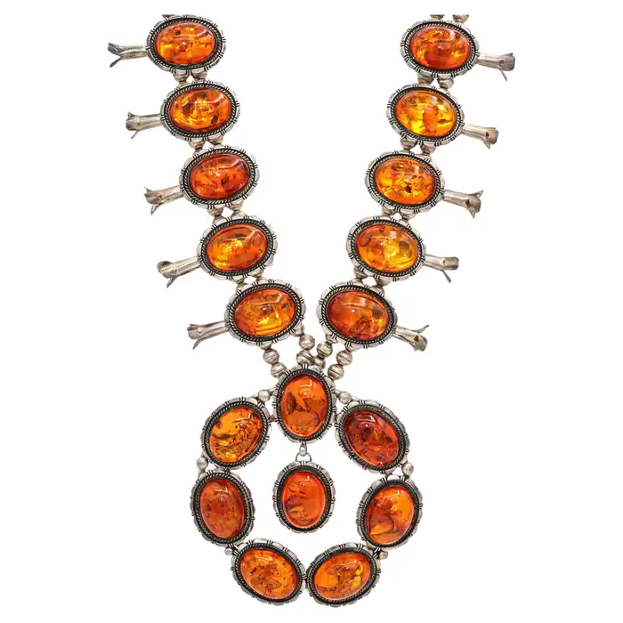 amber and sterling silver squash blossom necklace 