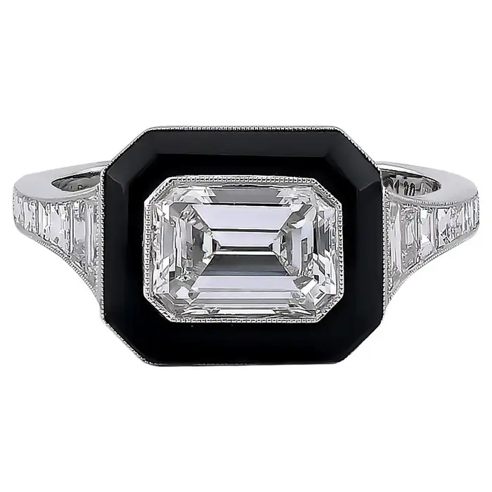 art deco diamond and onyx east west ring