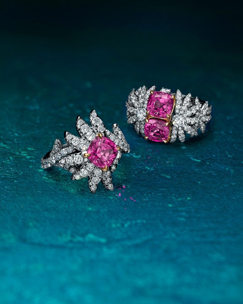 two pink sapphire and diamond rings 
