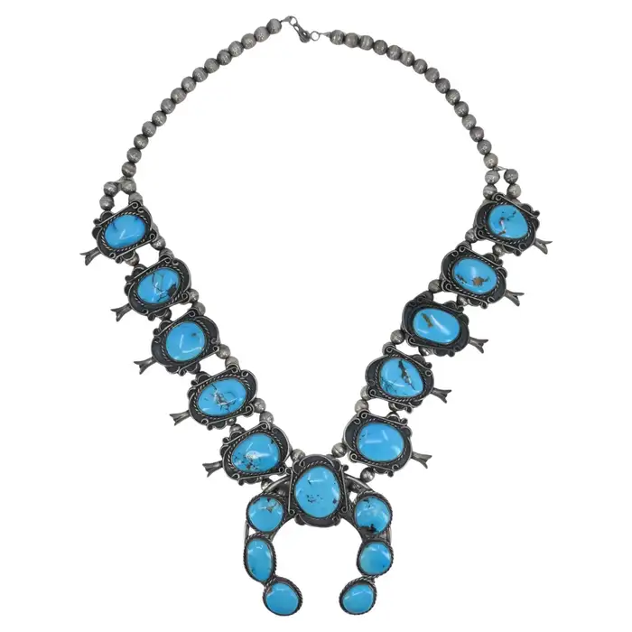 turquoise and silver squash blossom necklace