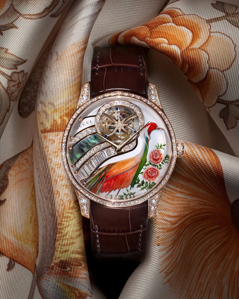 wristwatch with crane on the dial