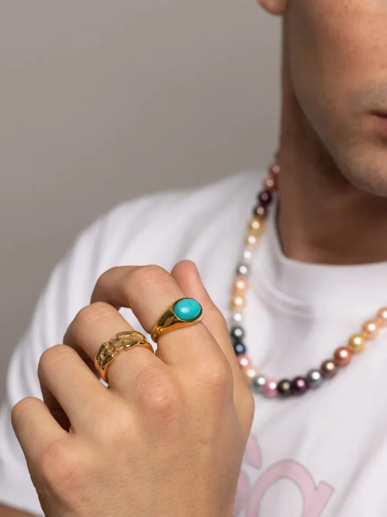 men turquoise and gold ring