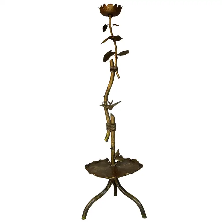gilt metal and flower and bird floor lamp