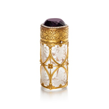 boucheron amethyst, crystal and diamond scent bottle objects