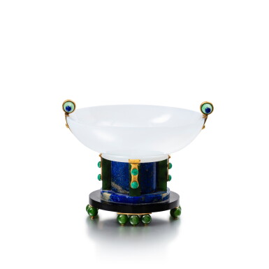 chalcedony, jade, lapis lazuli, onyx and enamel bowl