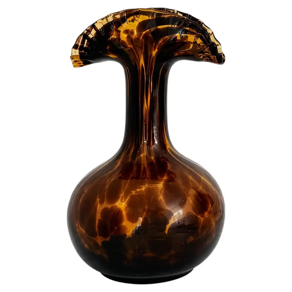Italian Empoli Amber Tortoiseshell Art Glass Vase halloween home decor