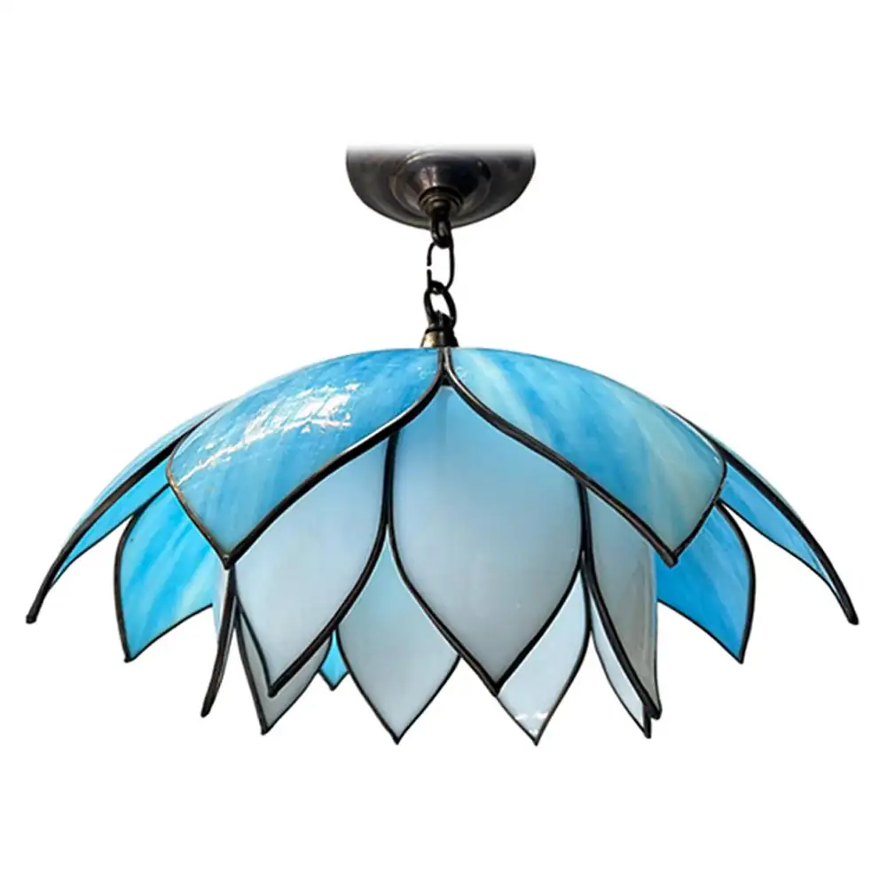 blue leaded ceiling glass light fixture
