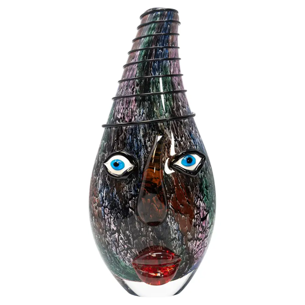 Murano glass face vase, anthropomorphic sculptural vase