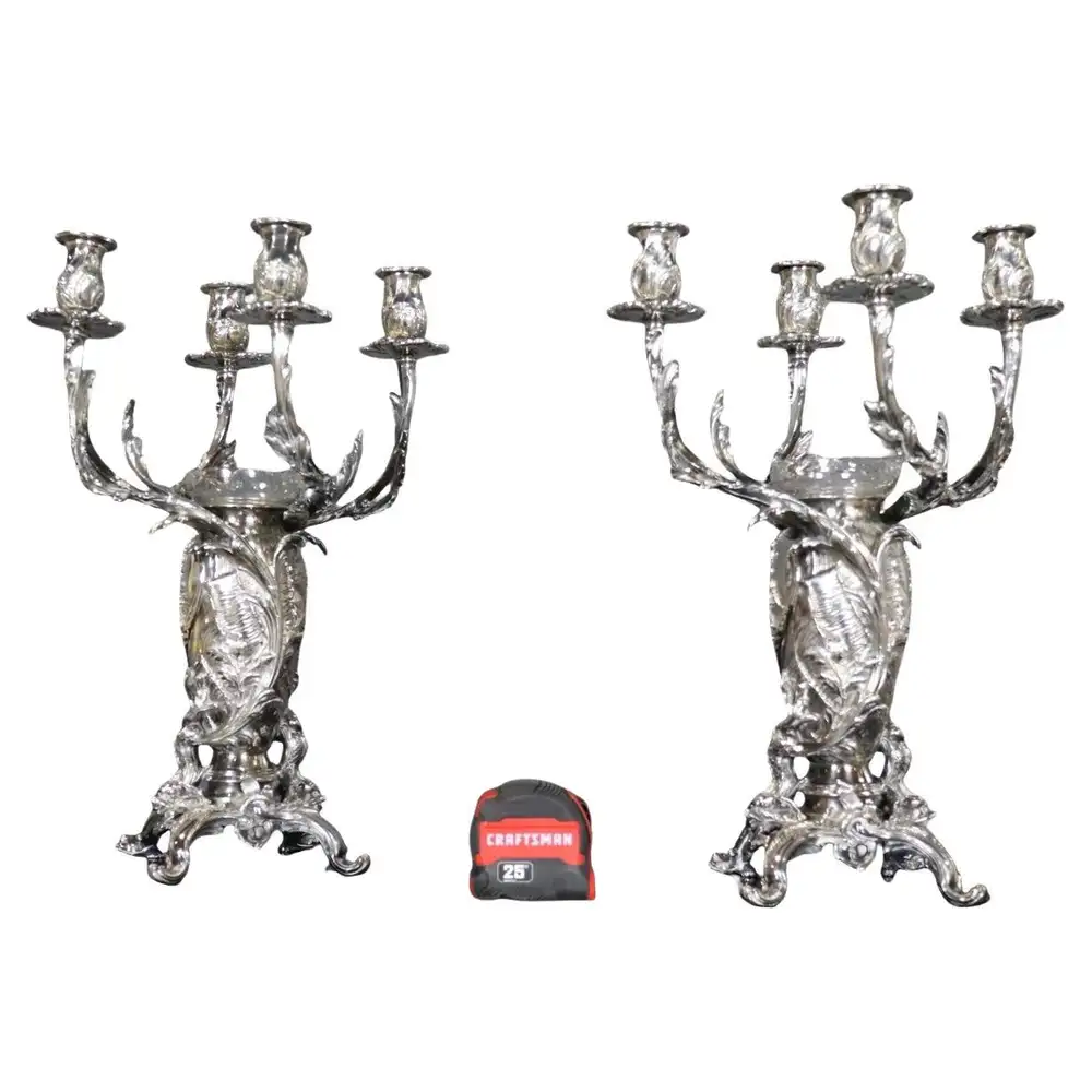 Pair of Signed Christofle Silver Plated Conch Shell Large Scale Candelabra halloween home decor
