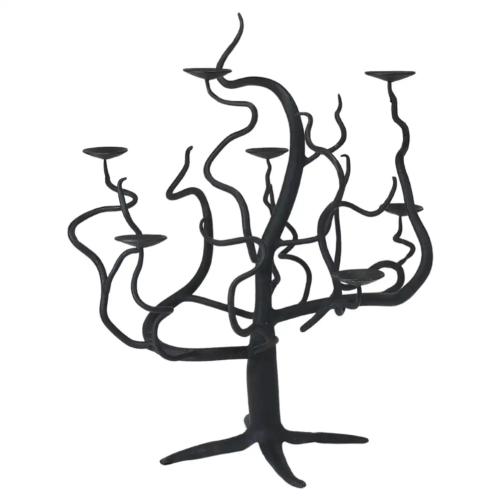 Sculptural Brutalist Tree of Life Hand-Forged Candelabra Candle Holder