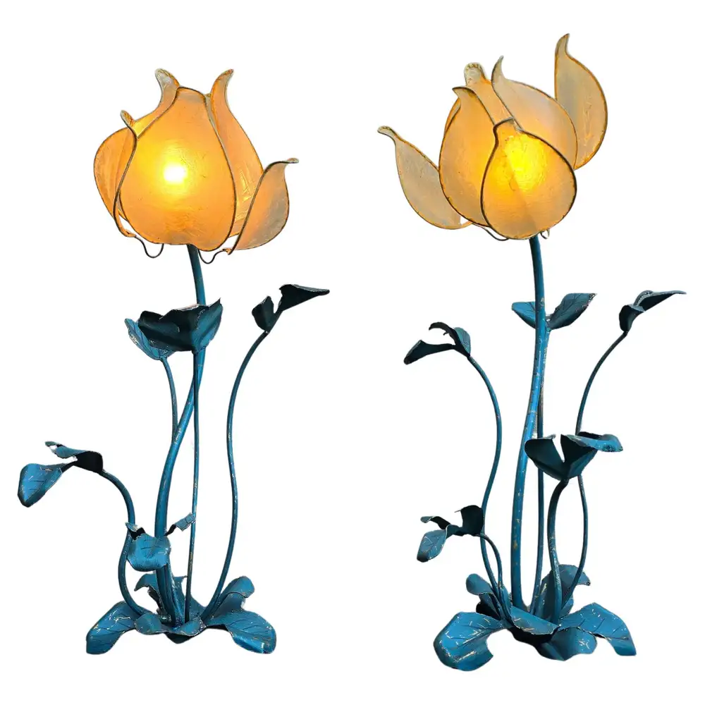 two large lotus flower table lamps