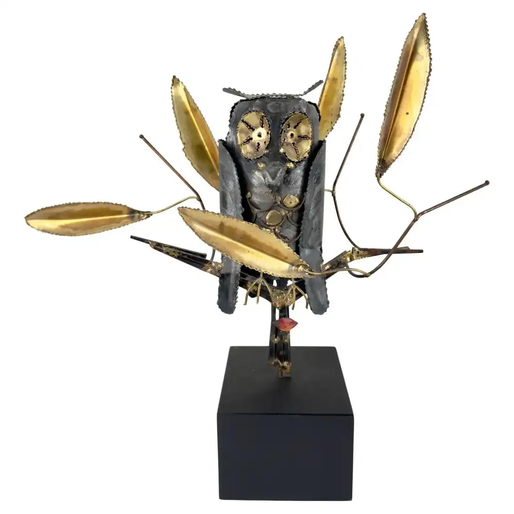 Willem DeGroot DeGroot Brutalist MCM Brass & Metal Owl Sculpture halloween home decor