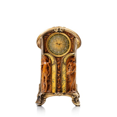 enamel, wood and vermeil desk clock